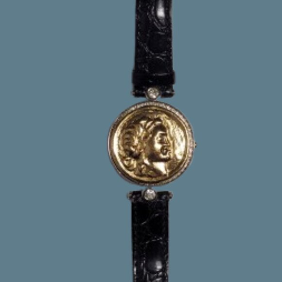 Gold Painted Medallion Face - Forty Eight Tiny Crystals and Two Large Crystals - Picture 11 of 16